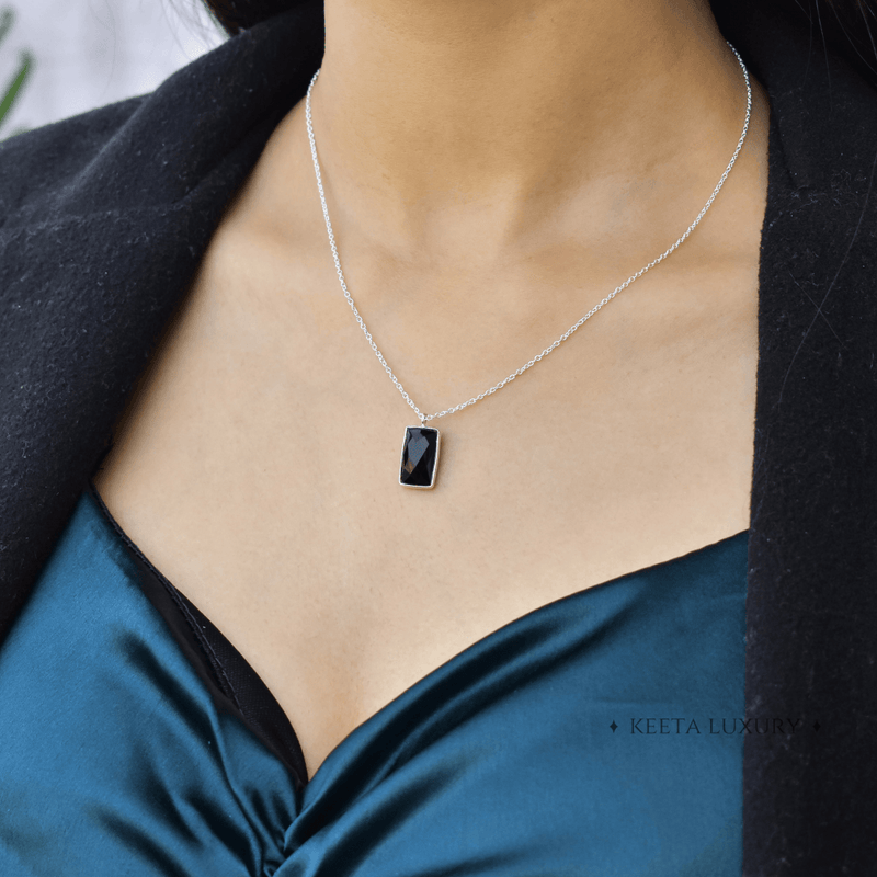 Rectangular Strength - Black Onyx Necklace 18 Inches Necklace