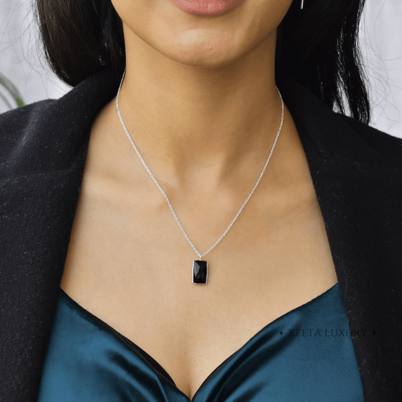 Rectangular Strength - Black Onyx Necklace 20 Inches Necklace