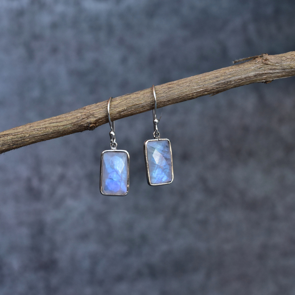 Rectangular Strength - Moonstone Earrings -