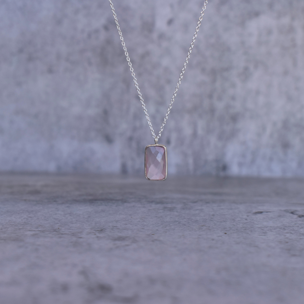 Rectangular Strength - Rose Quartz Necklace -