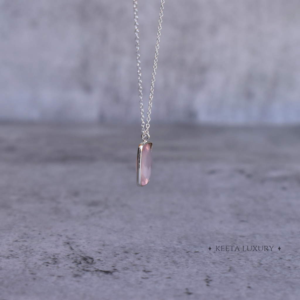 Rectangular Strength - Rose Quartz Necklace -