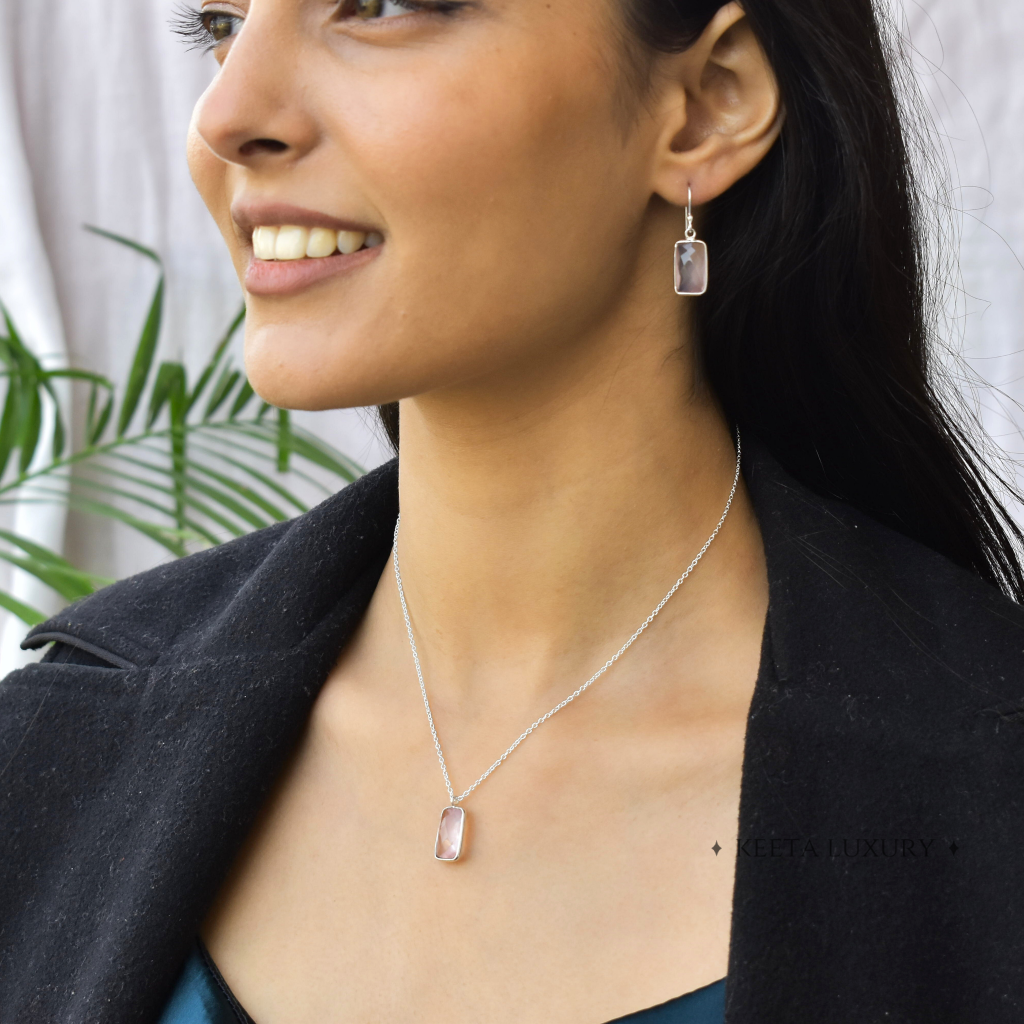 Rectangular Strength - Rose Quartz Necklace -