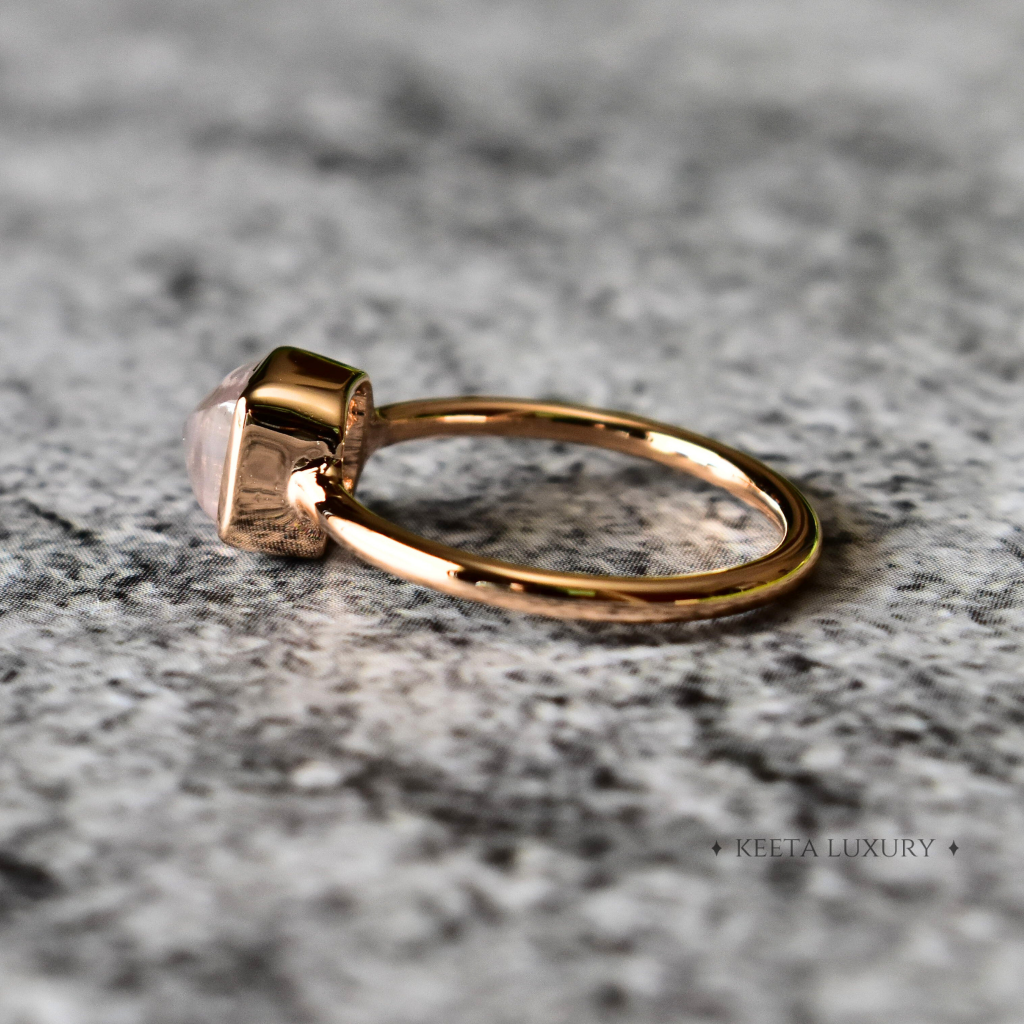 Romantic Square- Rose Quartz Ring -