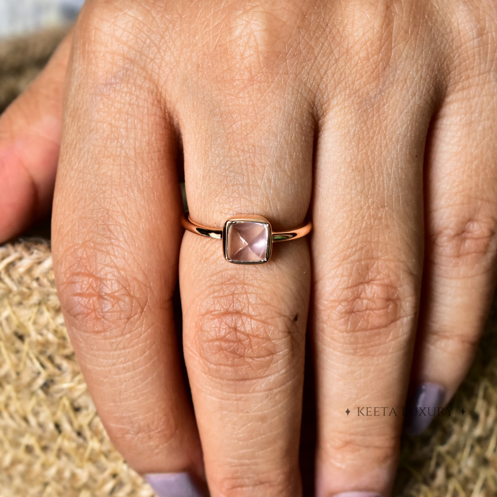 Romantic Square- Rose Quartz Ring -