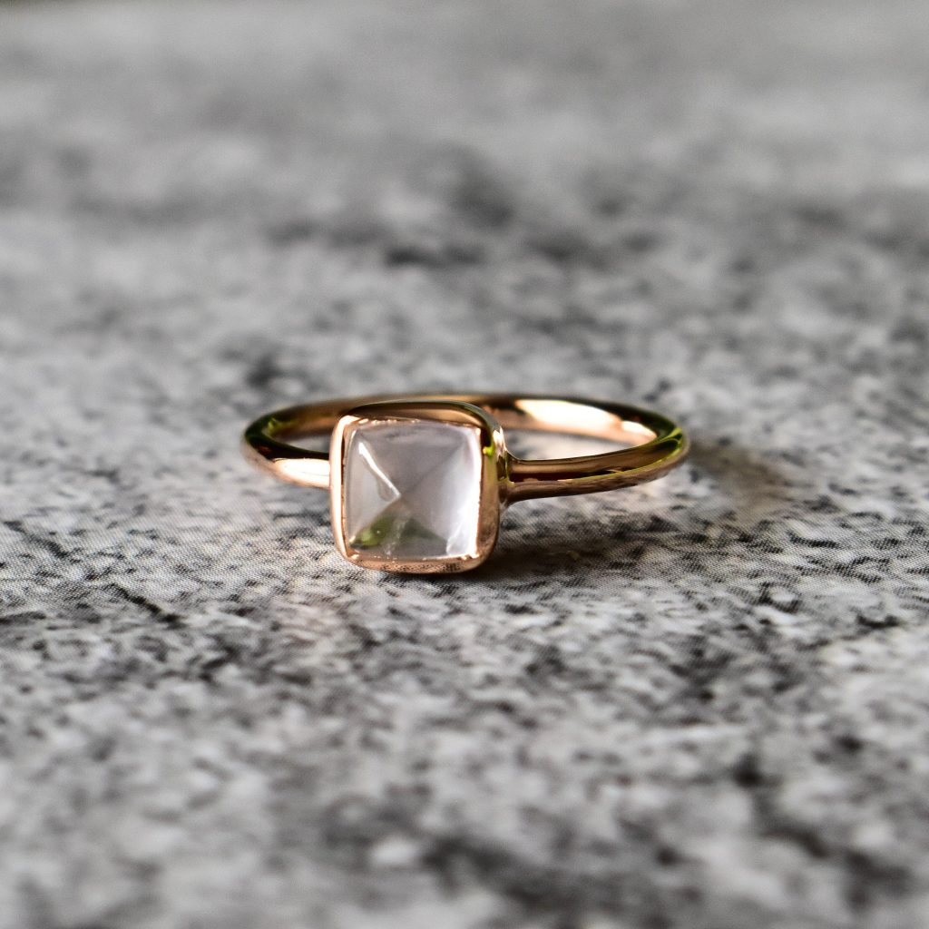 Romantic Square- Rose Quartz Ring -