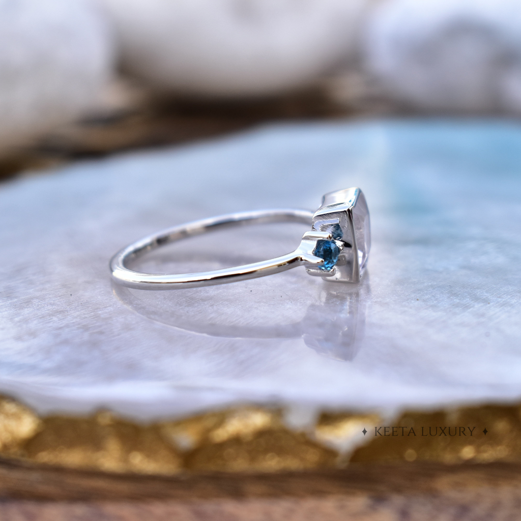 Rose And Sky - Rose Quartz and Blue Topaz Ring -