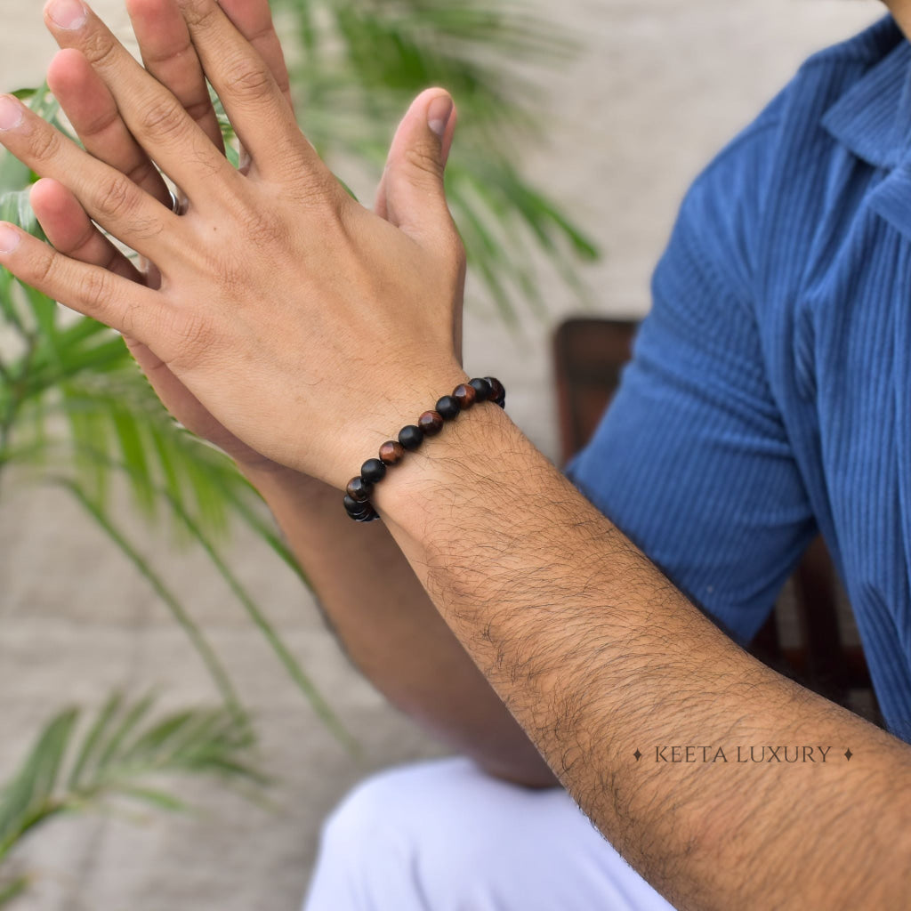Scarlet Elegance - Red Tiger's Eye & Black Onyx Bracelets -