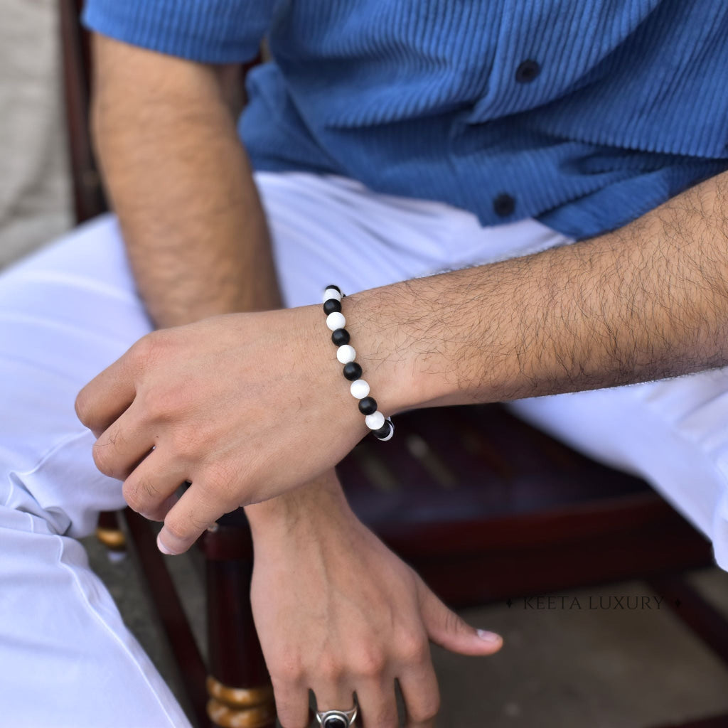 Selenite Essence - Selenite & Black Onyx Bracelet -
