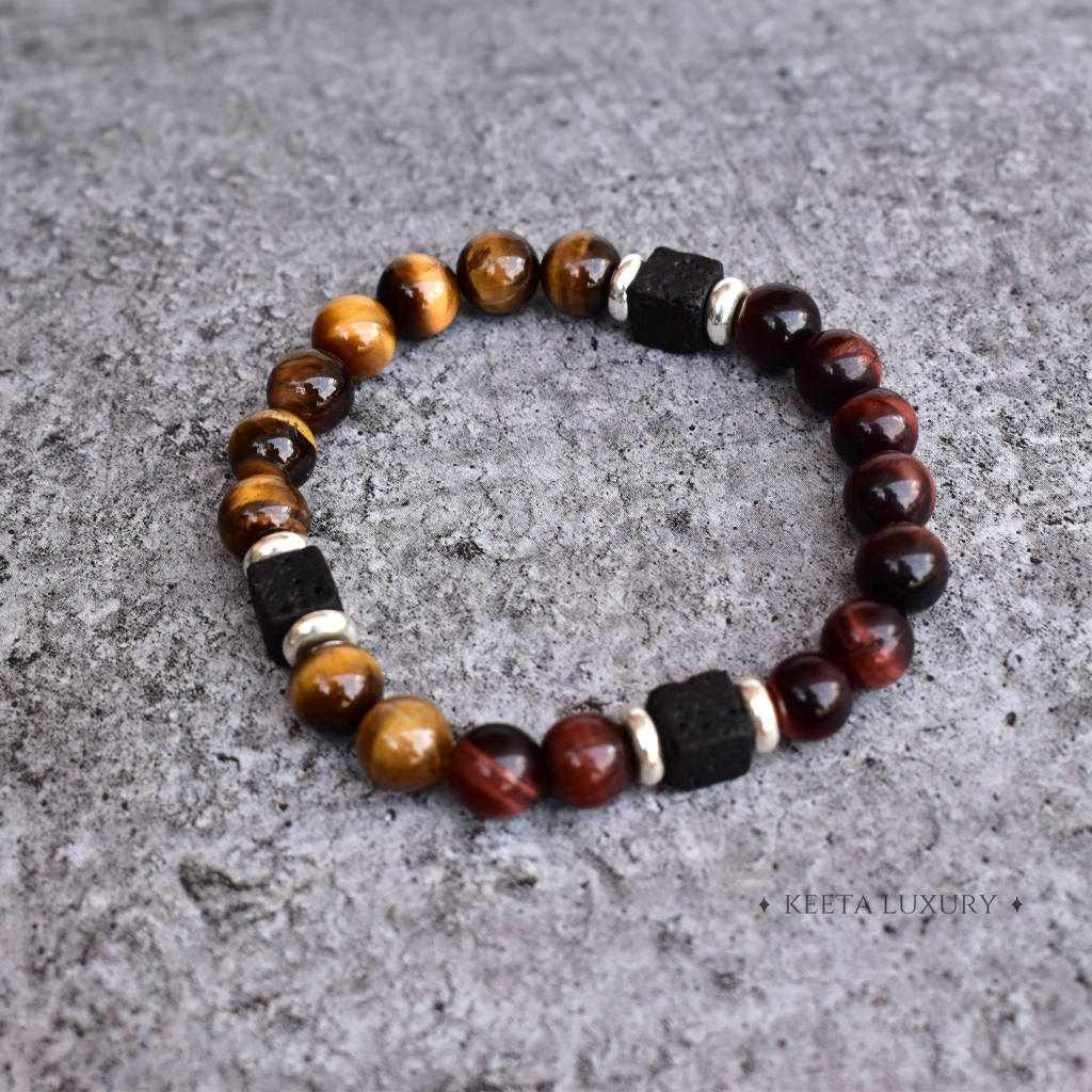 Spiritual Courage- Tiger Eye and Lava Bracelet -