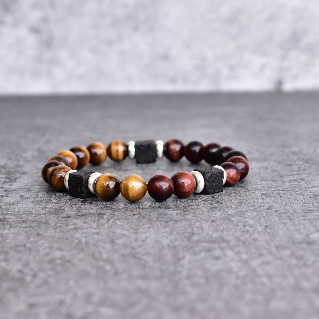 Spiritual Courage- Tiger Eye and Lava Bracelet -