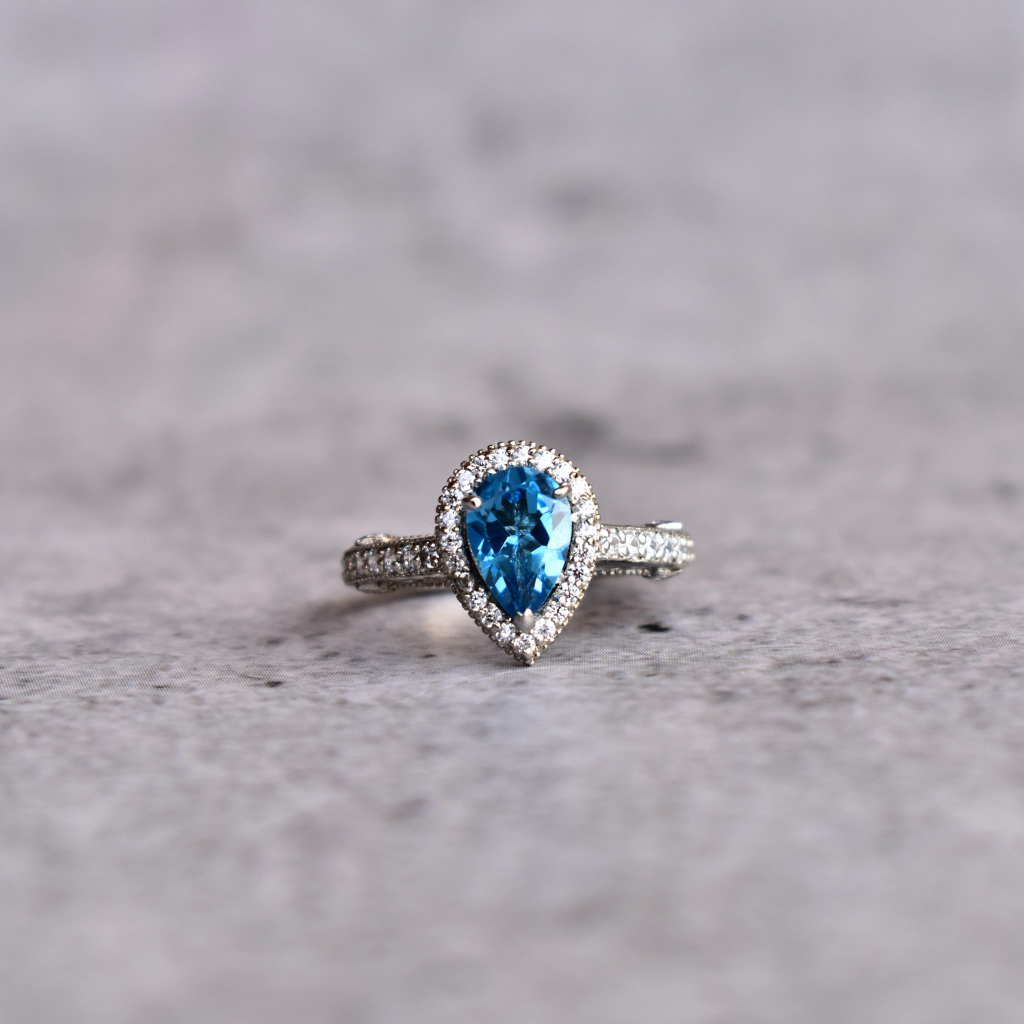 Teardrop Delight - Blue Topaz Ring -