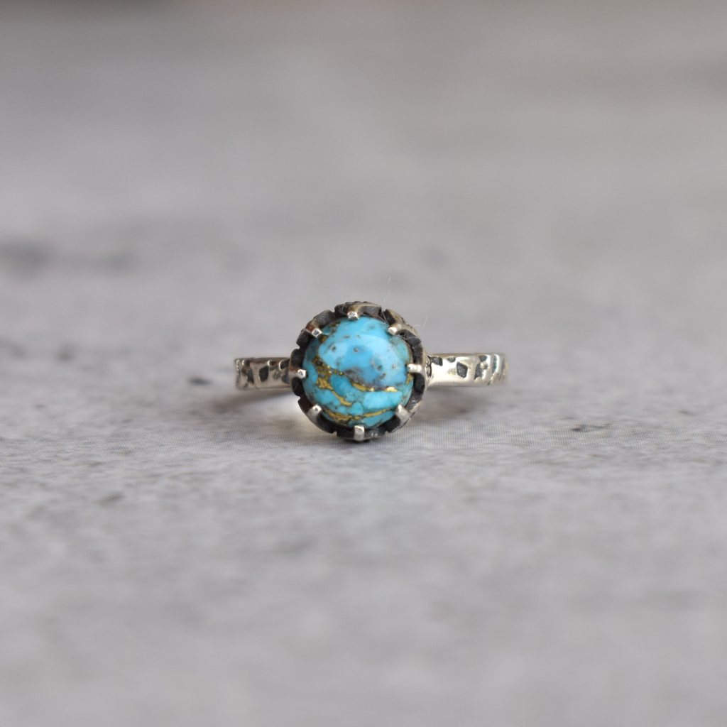 Textured Azure - Copper Turquoise Ring -