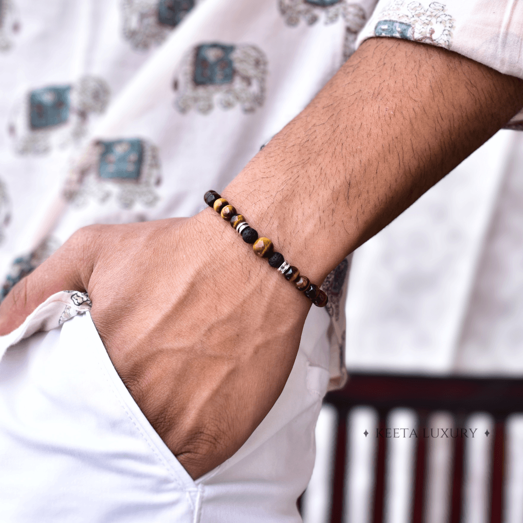 Tiger Being - Tiger Eye and Lava Beads Bracelet -