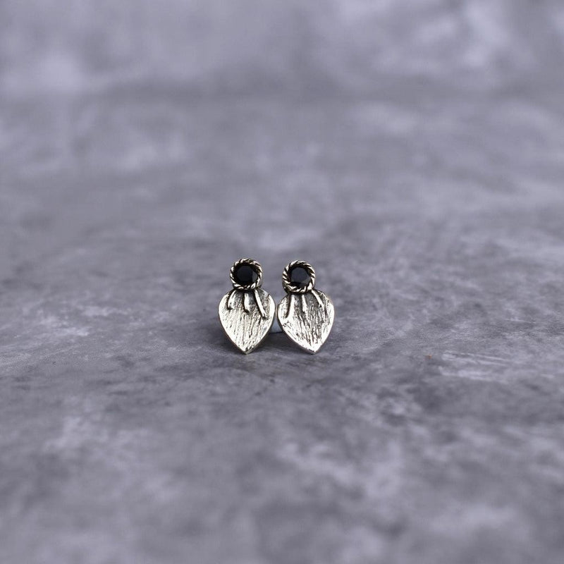 Tiny Leaf - Black Onyx Studs Earrings
