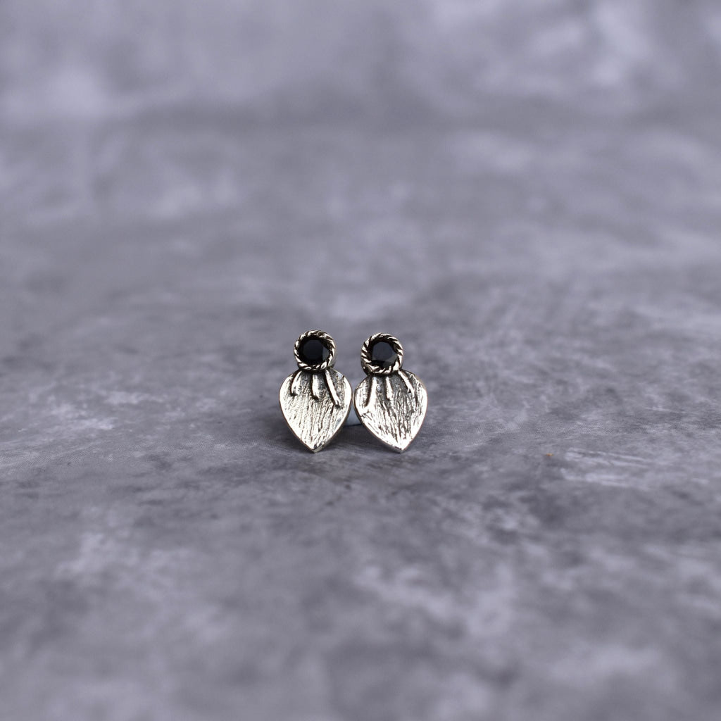 Tiny Leaf - Black Onyx Studs -