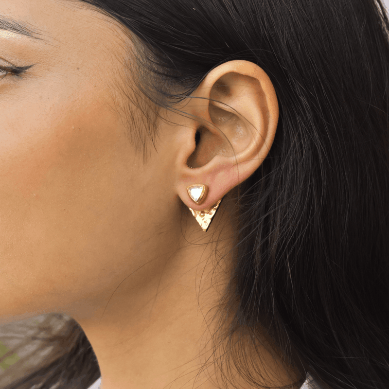 Triangle Link - Moonstone Studs Earrings