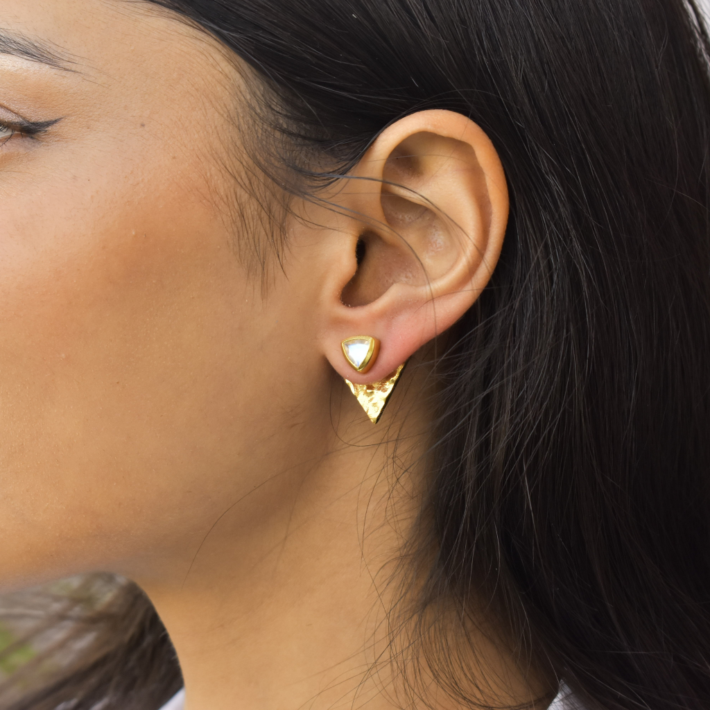Triangle Link - Moonstone Studs -