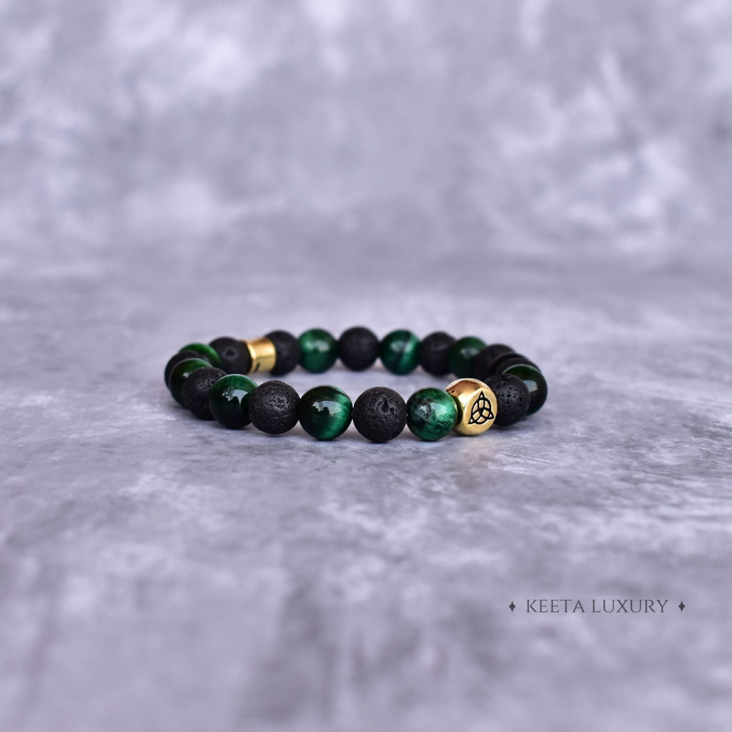 Trinity Magic - Green Tiger's Eye & Lava Bracelets -