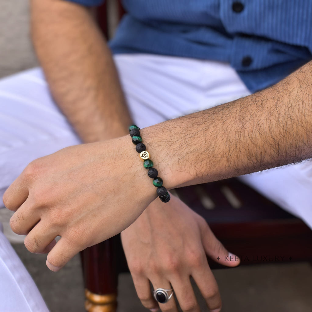 Trinity Magic - Green Tiger's Eye & Lava Bracelets -