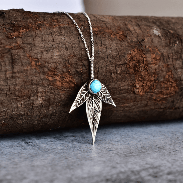 Trio Leaf - Turquoise Necklace 16 Inches Necklace