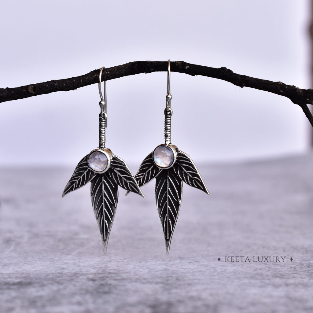 Trio Leafy - Moonstone Earrings -