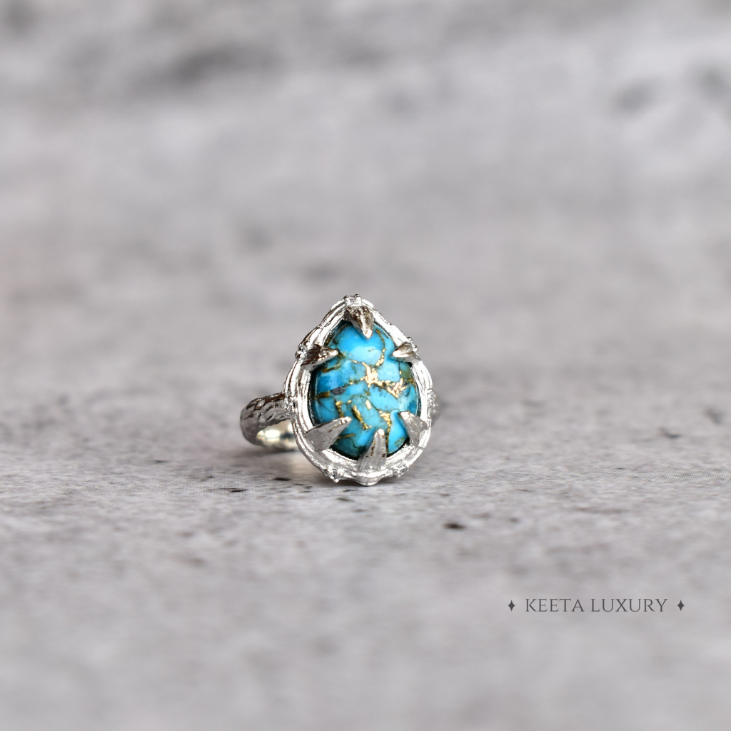 Twiggy Elegance - Copper Turquoise Ring -