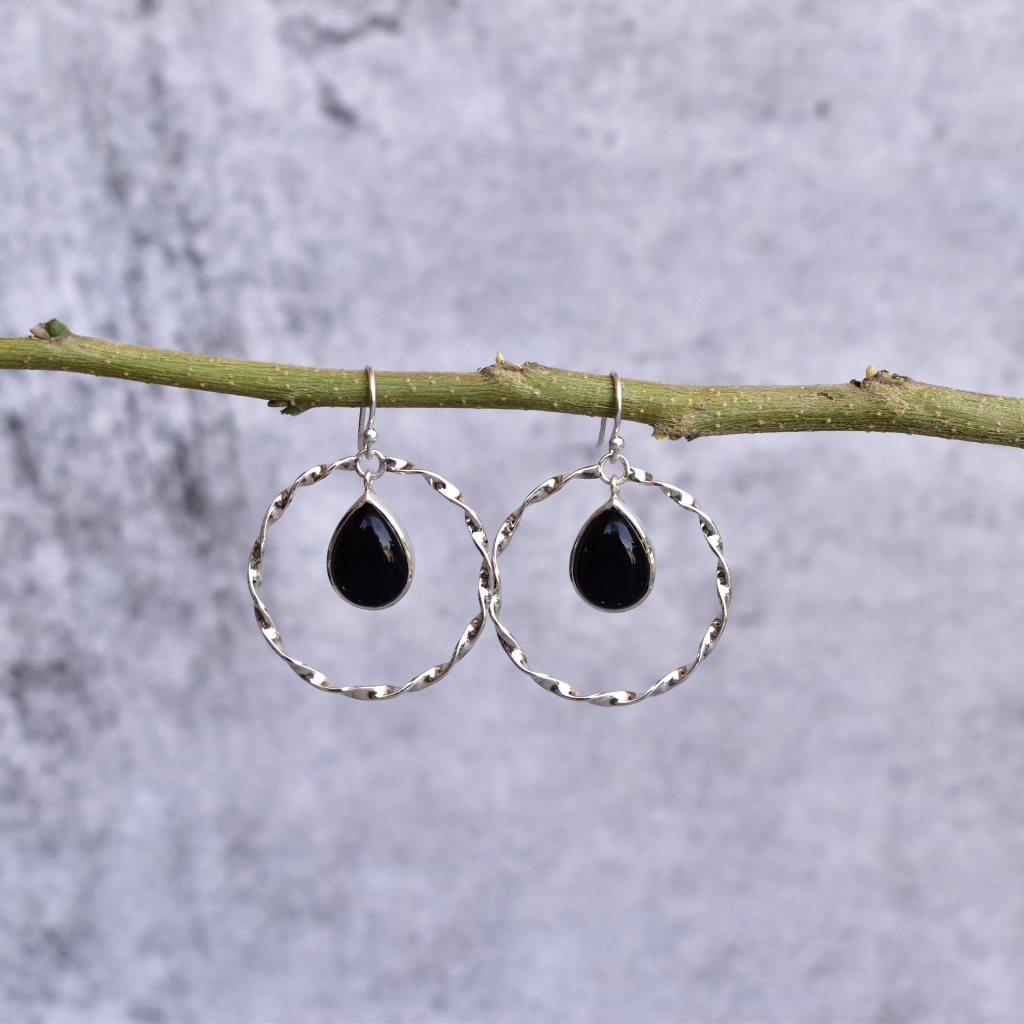 Twisted Elegance - Black Onyx Earrings -