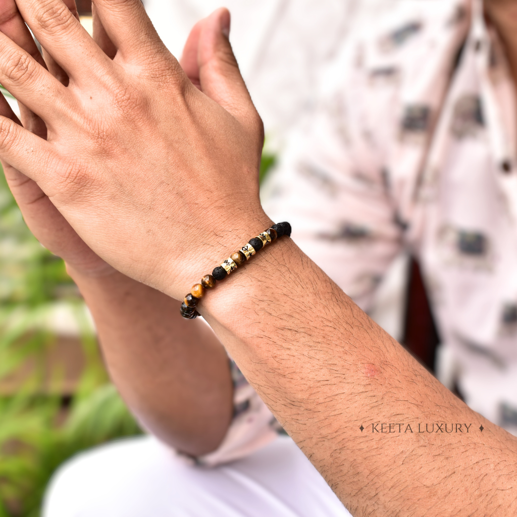 Viking Strength - Tiger Eye & Black Lava Bracelet -