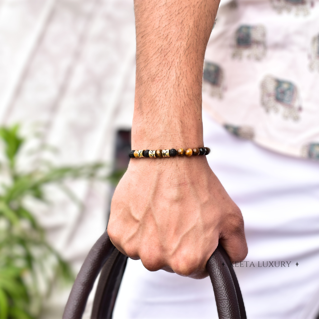 Viking Strength - Tiger Eye & Black Lava Bracelet -