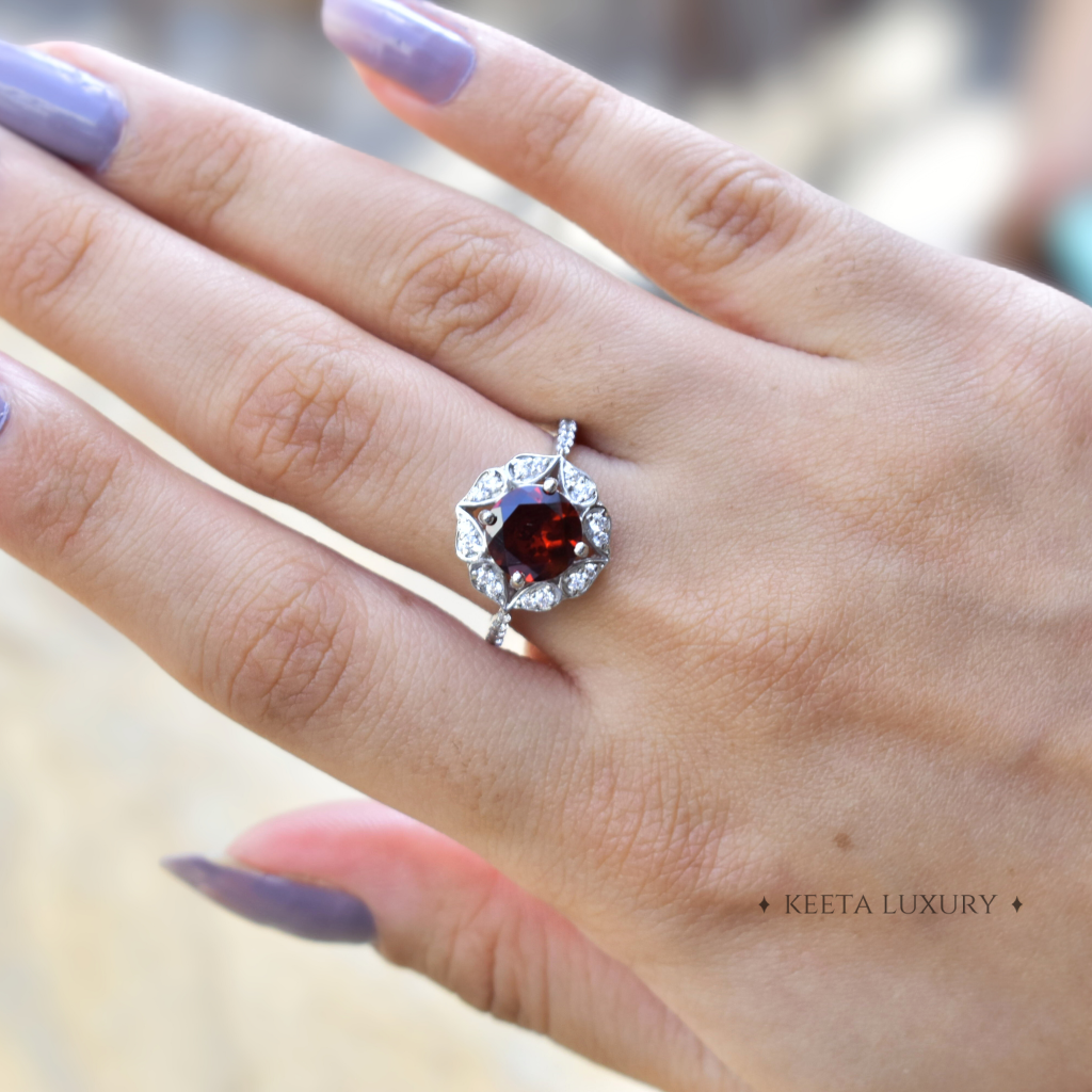 Vintage Floral - Garnet Ring -