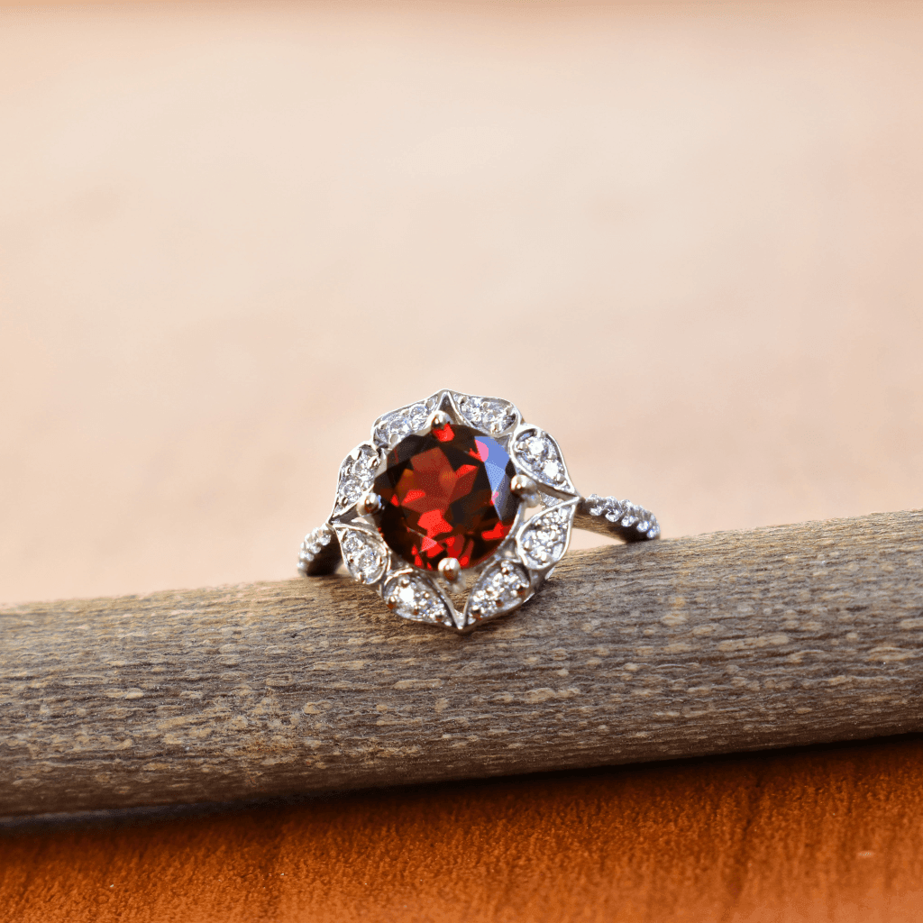 Vintage Floral - Garnet Ring -