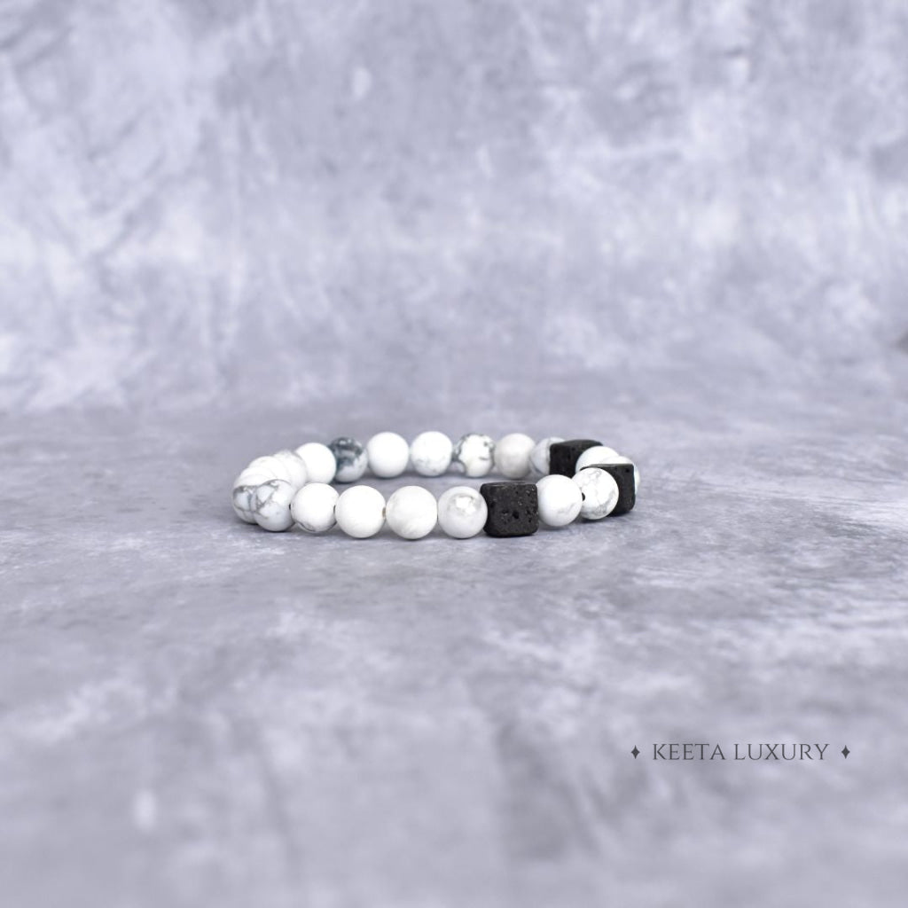 White Majesty - Howlite And Black Lava Bracelets Bracelets