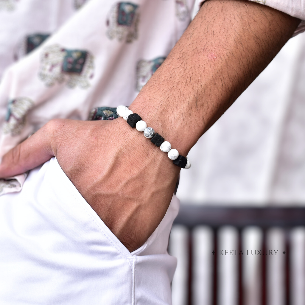 White Majesty - Howlite and Black lava Bracelets -