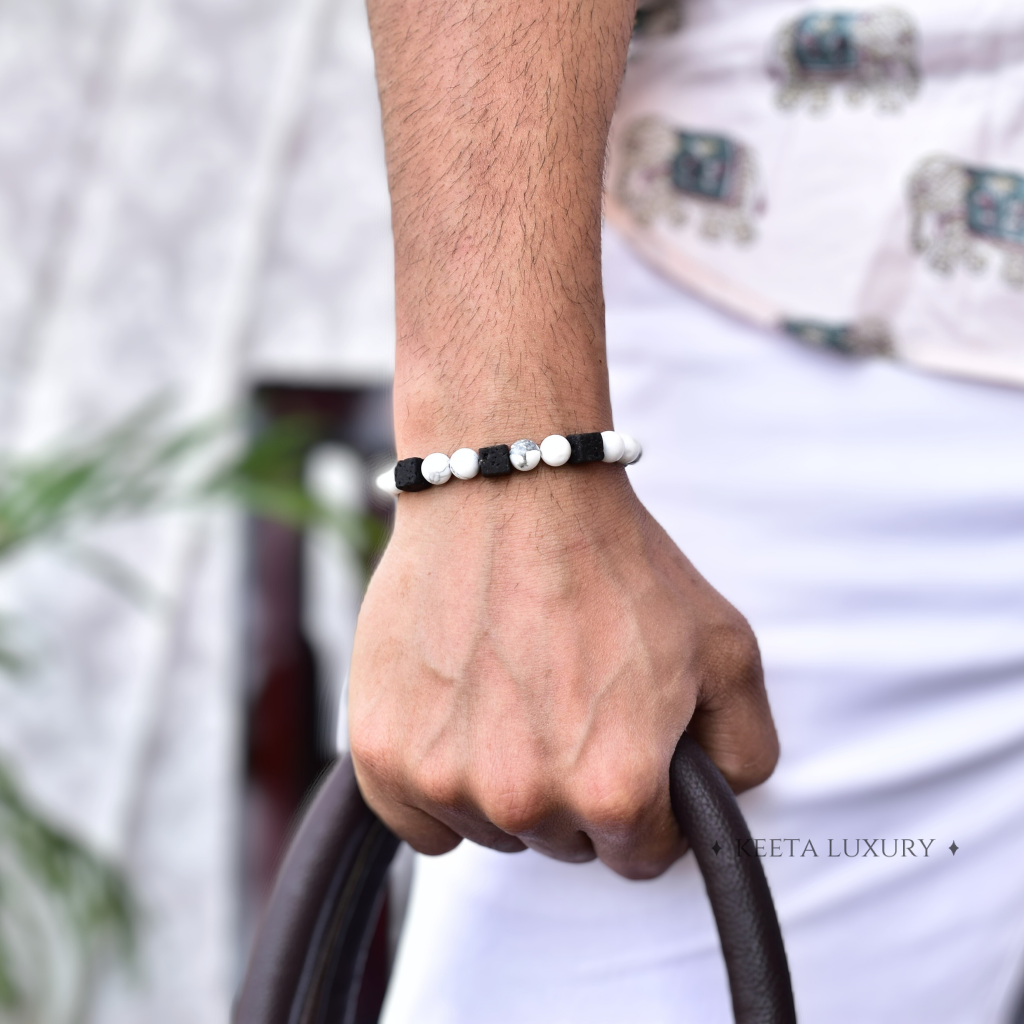 White Majesty - Howlite and Black lava Bracelets -