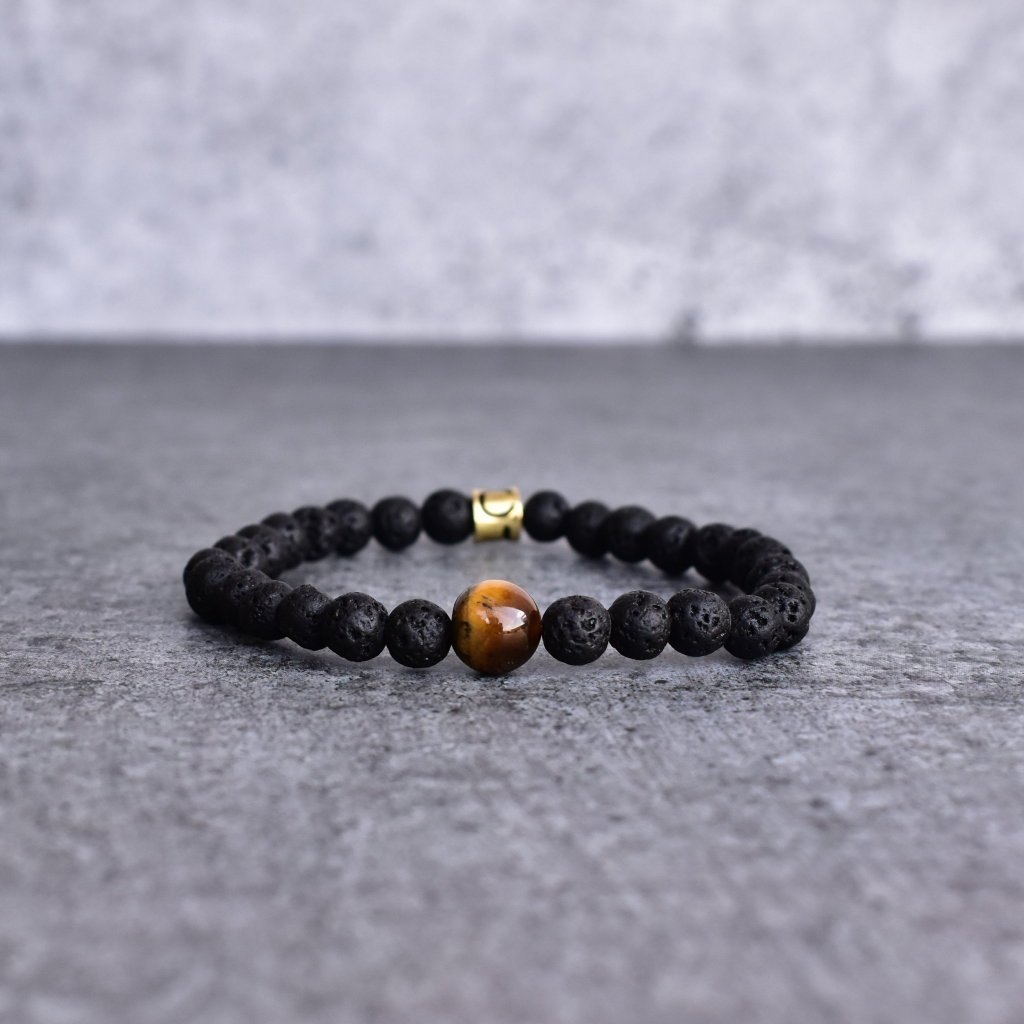 Yellow Admire - Black Lava And Tiger Eye Bracelets -