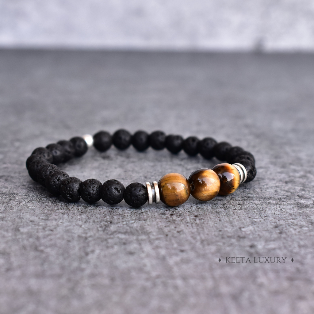 Yellow Atlantis - Black Lava And Tiger Eye Bracelets -