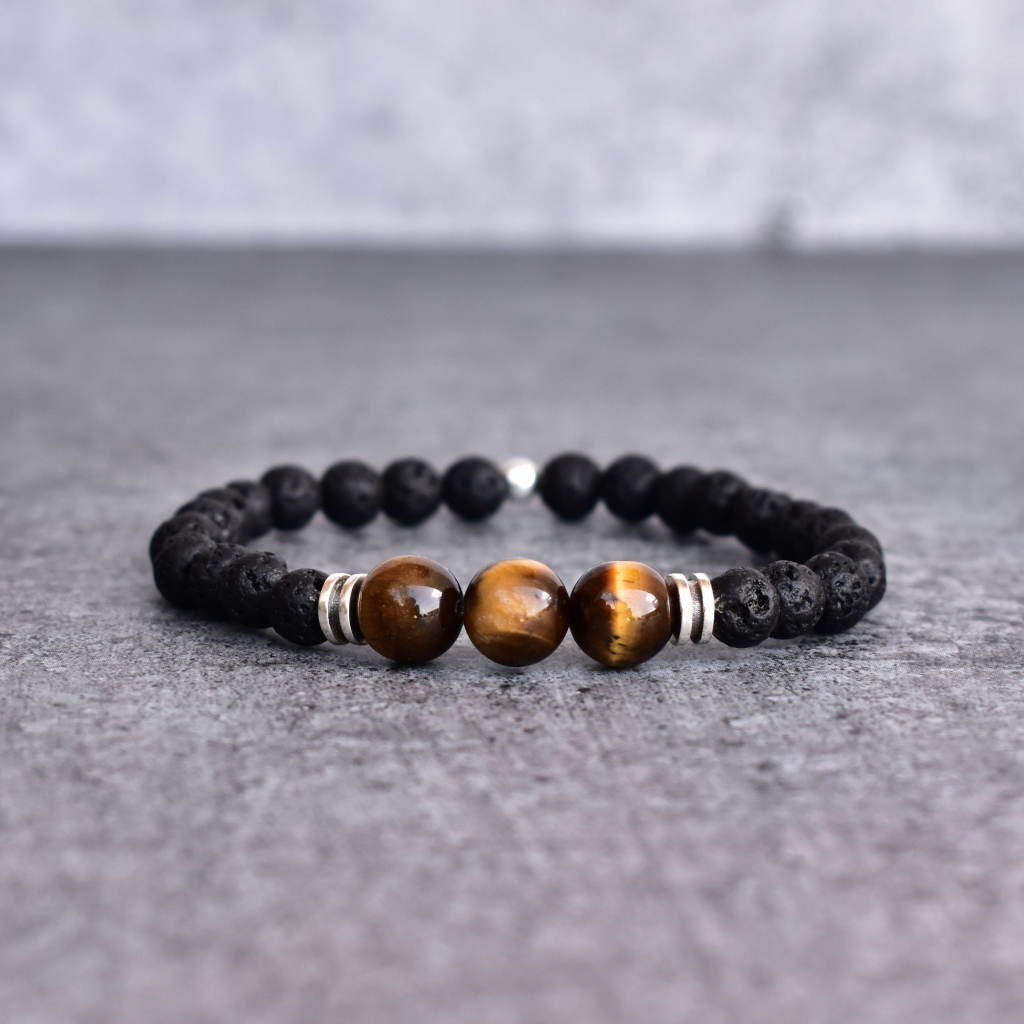 Yellow Atlantis - Black Lava And Tiger Eye Bracelets -
