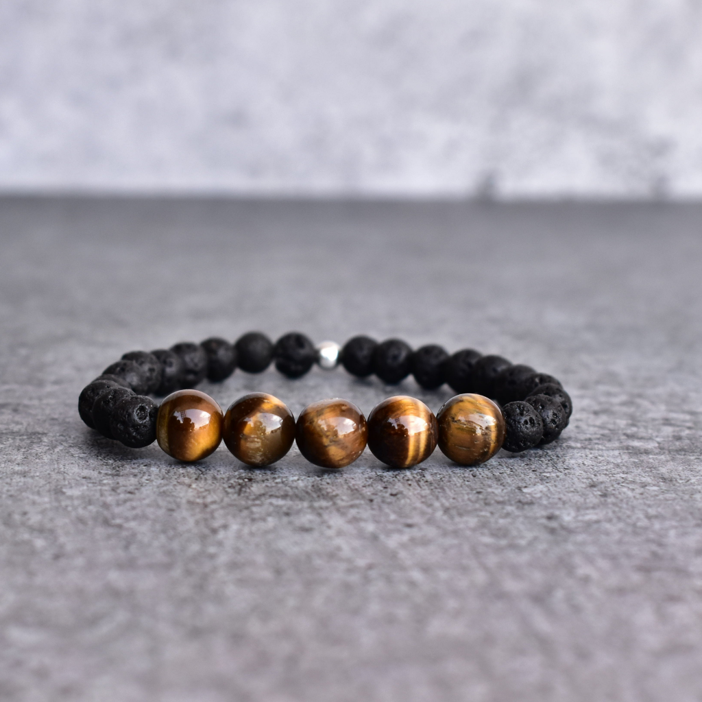 Yellow Jaguar- Lava And Tiger Eye Bracelets -