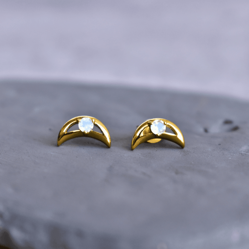 Crescent - Moonstone Studs Earrings