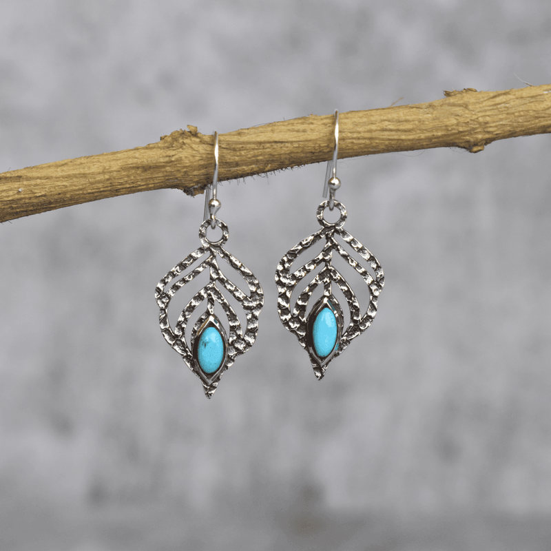 Feather - Turquoise Dangle Earrings