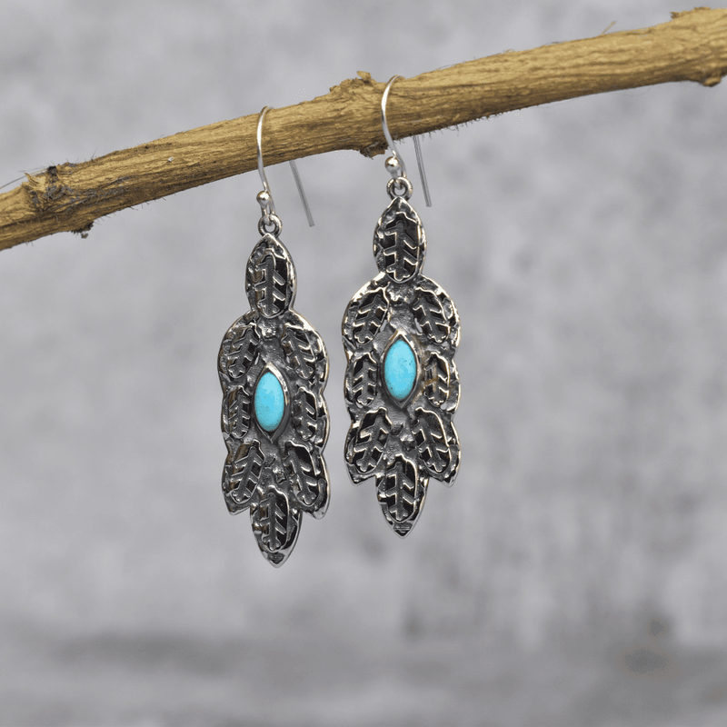 Leafy Wave - Turquoise Dangle Earrings
