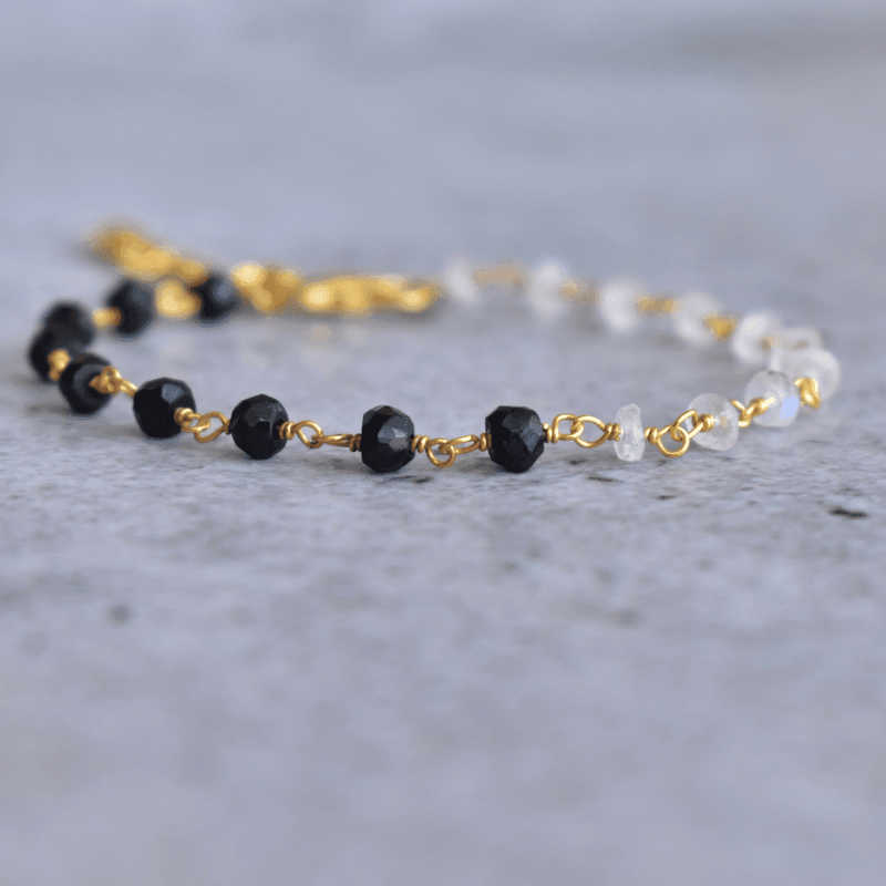 Rise And Shine - Black Onyx And Moonstone Bracelets 14K Gold Vermeil Bracelets
