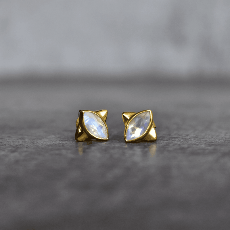 Shield Guardian - Moonstone Studs 14K Gold Vermeil Earrings