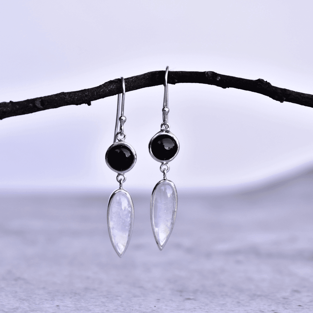 Yin & Yan - Moonstone And Onyx Earrings -