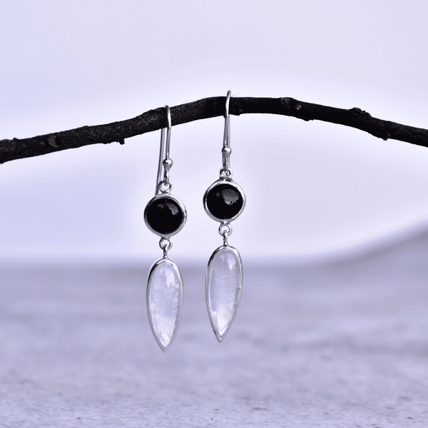 Yin & Yan - Moonstone And Onyx Earrings